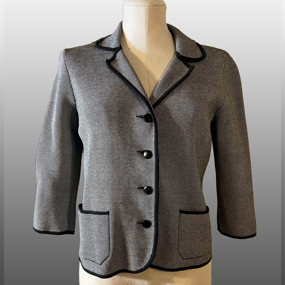Women's silk Gray Blazer with Black Trim